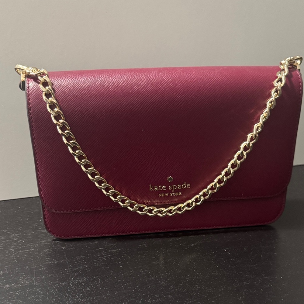 Kate Spade Maroon Crossbody Bag with Gold Chain